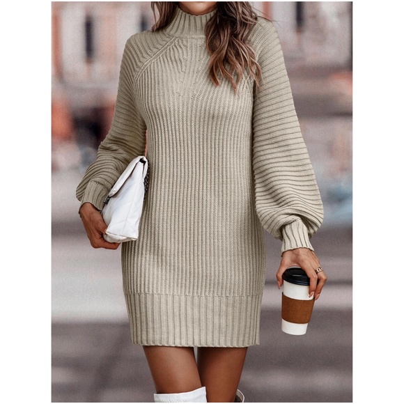 Cozy Mock Neck Cable knit Sweater Dress - Picture 11 of 15